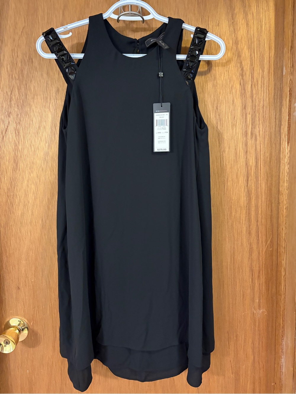 BCBGMaxAzria Black Sleeveless Mini Dress with Jewel-Embossed Straps